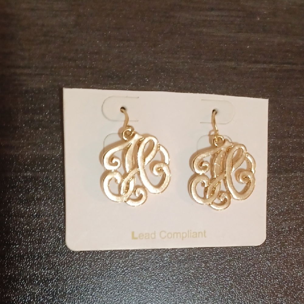 Letter H Gold Monogram Earrings